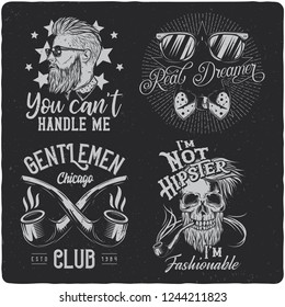 Vintage labels set with lettering composition on dark background. T-shirt design.