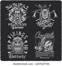 Vintage labels set with lettering composition on dark background. T-shirt design.