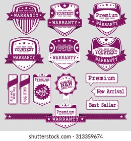Vintage Labels set. Place your logo on shield. Copyspace. Shield with ribbon and crown. Coat of arms. Retro design. High quality.