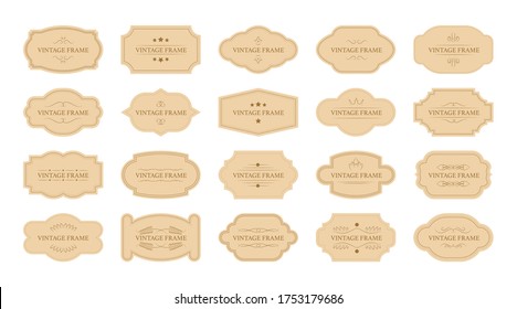 Vintage labels set. Retro craft badges with old frames, swirls and text samples. Vector illustrations for retail stickers, invitation cards design