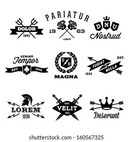 vintage labels and shield  crown  arrow  helmet
