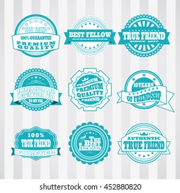 Vintage labels stamps vector set for Friendship Day. Retro labels stamps vector set for happy Friendship Day.