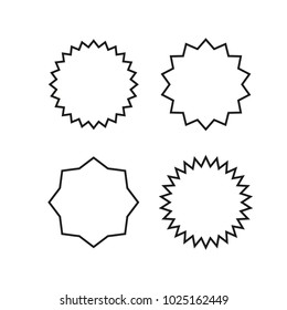 Vintage Labels, Stickers. Set Of Line, Outline Starburst, Sunburst Badges. Black On White Color. Simple Flat Style Design Elements. A Collection Of Different Types Icon.