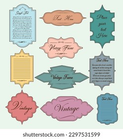 Vintage labels and tag frames set. Ornamental traditional labels for wedding card, handmade or organic product packaging, premium quality.