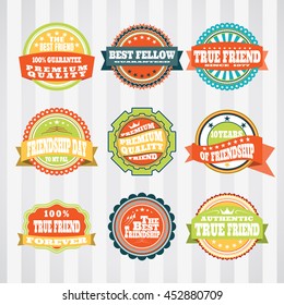 Vintage labels vector set for Friendship Day. Retro labels vector set for happy Friendship Day.