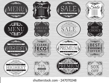 Vintage labels. Vector set  of retro  labels and vintage  border for  design. Handwritten font. 