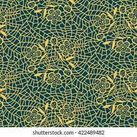 Vintage lace background, vector seamless pattern with roses on tulle
