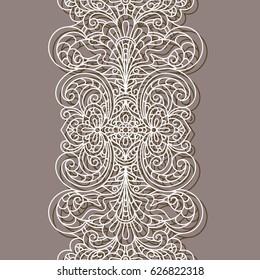 Vintage lace border pattern, linear ornament, cutout paper decoration for greeting card or wedding invitation design