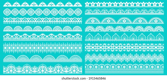 Vintage lace borders. Seamless lace borders for wedding decoration. Figured retro lace pattern elements vector illustration set. Lacy pattern repeat, scroll decorate gorgeous to wedding decoration