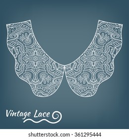 Vintage lace collar in retro style, decorative ornate pattern with lacy texture, isolated element for scrapbook, Wedding, Bridal, Valentine's day, greeting cards or Birthday Invitations