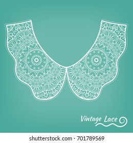Vintage lace collar in retro style, decorative ornate pattern with doodle lacy texture, isolated element for textile fabric, paper print, invitation or greeting card design. Fashion collection
