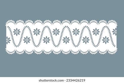 vintage lace cotton eyelet trim design vector. floral embroidery decorative scallop border. laser cut detail ornament for fabric border. paper cut out technical template.