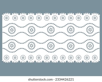 vintage lace cotton eyelet trim design vector. floral embroidery decorative scallop border. laser cut detail ornament for fabric border. paper cut out technical template.