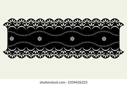 vintage lace cotton eyelet trim design vector. floral embroidery decorative scallop border. laser cut detail ornament for fabric border. paper cut out technical template.