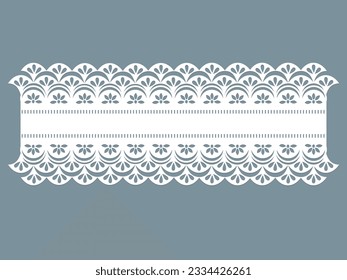 vintage lace cotton eyelet trim design vector. floral embroidery decorative scallop border. laser cut detail ornament for fabric border. paper cut out technical template.