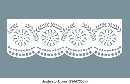 vintage lace cotton eyelet trim design vector. floral embroidery decorative scallop border. laser cut detail ornament for fabric border. paper cut out technical template.
