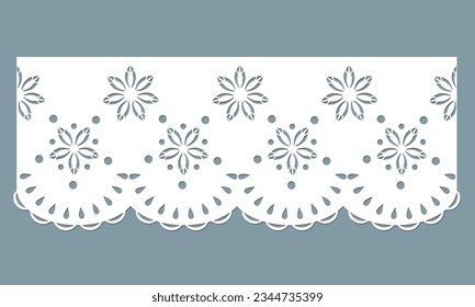 vintage lace cotton eyelet trim design vector. floral embroidery decorative scallop border. laser cut detail ornament for fabric border. paper cut out technical template.
