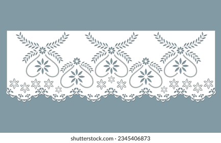 vintage lace cotton eyelet trim design vector. floral embroidery decorative scallop border. laser cut detail ornament for fabric border. paper cut out technical template.
