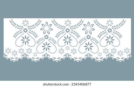 vintage lace cotton eyelet trim design vector. floral embroidery decorative scallop border. laser cut detail ornament for fabric border. paper cut out technical template.
