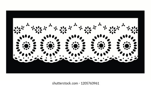 vintage lace cotton vector Decorative ornament for border of fabric 
 Stylized texture of embroidery, imitation satin stitch. Vector pattern for printing on fabric, clothes, hem of dress, cuff, collar