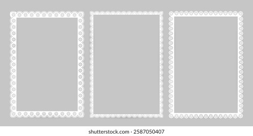 Vintage Lace Cut A4 Frames. Isolated Vector Illustration for invitation card, flyer, poster, page border etc