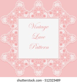 Vintage lace doily with knotted flowers on pink background. Vector illustration
