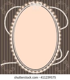 vintage lace frame and beads in beige color