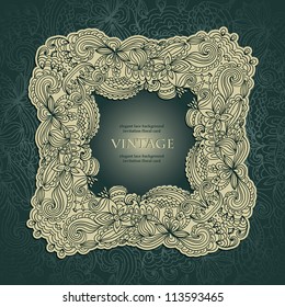 Vintage Lace Frame on abstract floral grunge background