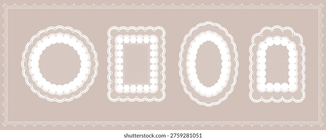 Vintage Lace Frame Set with Oval Circle Rectangle and Scalloped Shapes for Wedding Invitation