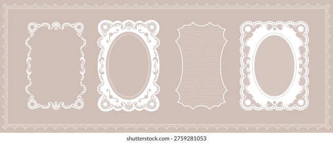 Vintage Lace Frame Set with Oval Rectangle and Ornate Doily Shapes for Wedding Invitation