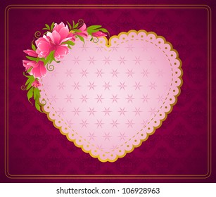 Vintage lace heart with flowers and ornaments on background. Vector
