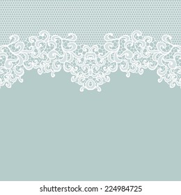 Vintage lace invitation card. White vector lace on texture, template.