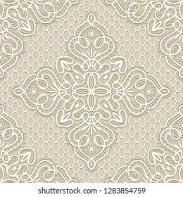 Vintage lace pattern, ornamental vector background with seamless tulle texture