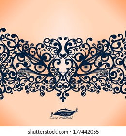 Vintage  Lace Ribbon seamless pattern.Carnival sample, the Venetian mask, female outfit template frame design for card. Lace Doily. Can be used for packaging, invitations, and template.