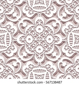 Vintage lace texture, seamless openwork pattern, vector ornament in light colors