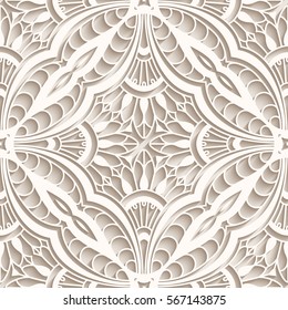 Vintage lace texture, tulle seamless pattern, cutout paper ornament, eps10 vector illustration