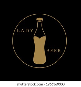 Vintage lady beer logo design vector. Beer bottle with women dress. Symbol of luxury brand. Alcohol drink icon