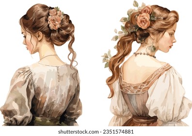 Vintage lady clipart, isolated vector illustration.