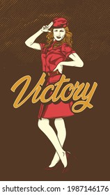 vintage lady victory , for t-shirt design posters, stickers and merchandise