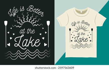 Vintage Lake Graphic T-shirt Design, Lake Typography Tee Shirt, Tee Shirt Vector, Outdoors T-shirt Prints, Lake Vector for Print.