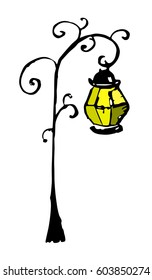 Vintage lamp post, hand drawn vector illustration