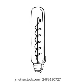 Vintage lamp in retro style drawn linearly. Vector image isolated on white background. Glass light bulbs with filament.