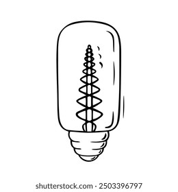 Vintage lamp in retro style drawn linearly. Glass light bulbs with filament. Vector image isolated on white background.