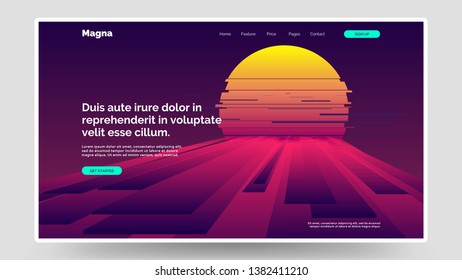 Vintage landing page background design. Layout modern. Homepage. Retro vector illustration. Futuristic abstract vhs website. Eps10.