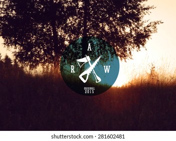 Vintage Landscape Background Design With Hipster Geometric Label
Floral Design Suitable for Banner, Print Ad, Fashion Industry or Boutique Identity, Advertising or Website 