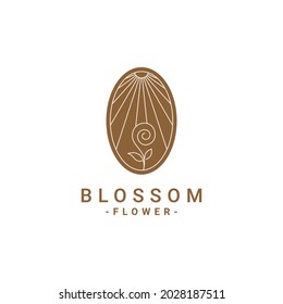 Vintage landscape logo design vector made from spiral flower and sun design on circle shape