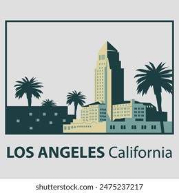 Vintage landscape of Los Angeles. Vector on a gray background