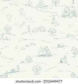 Vintage Landscape Pattern Illustration, toile de jouy