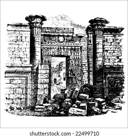 Vintage landscape with ruins. Vector.