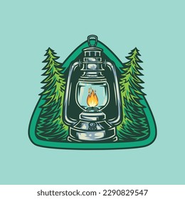 Vintage lantern camping badge illustration 